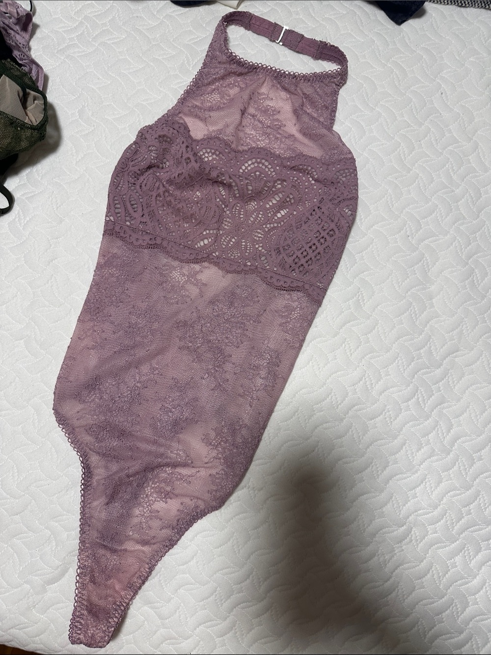 Victoria's Secret Mauve Lace High-Neck Bandeau Teddy